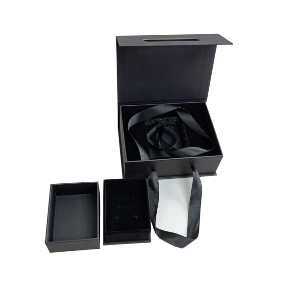 Black Rigid Jewelry Gift Bag Box with Ribbon Handle and Bow2 Black Rigid Jewelry Gift Bag Box with Ribbon Handle and Bow