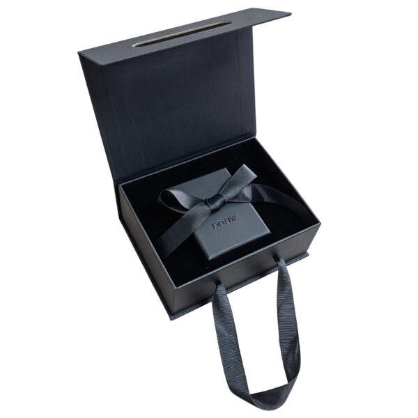 Black Rigid Jewelry Gift Bag Box with Ribbon Handle and Bow3 Black Rigid Jewelry Gift Bag Box with Ribbon Handle and Bow