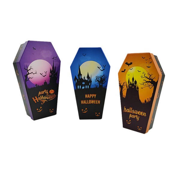 Coffin-Shaped Halloween Candy Gift Box with Printed Lid