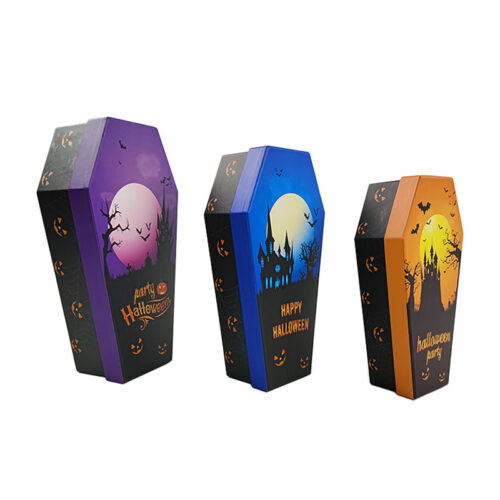 Coffin-Shaped Halloween Candy Gift Box with Printed Lid