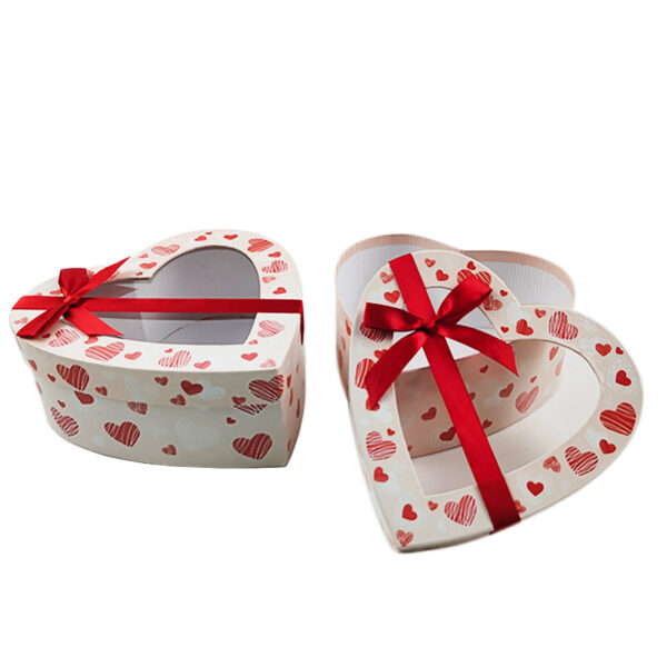Heart-Shaped Window Candy Paperboard Box with Ribbon Bow
