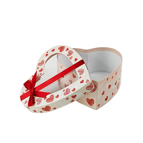 Heart-Shaped Window Candy Paperboard Box with Ribbon Bow
