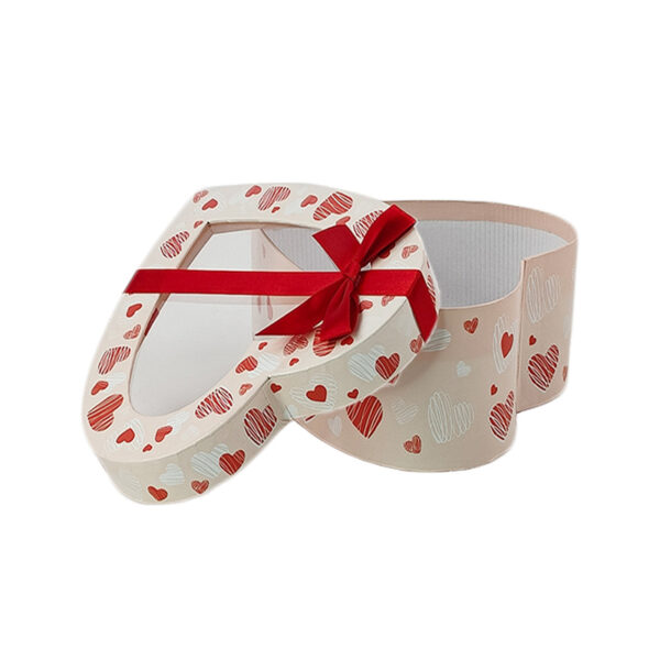 Heart-Shaped Window Candy Paperboard Box with Ribbon Bow