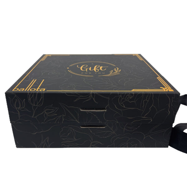 Luxury Black Floral Rigid Gift Packaging Box with Ribbon