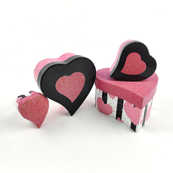 Nested Heart-Shaped Candy Gift Boxes with Glitter Lids Set2 Nested Heart-Shaped Candy Gift Boxes with Glitter Lids Set