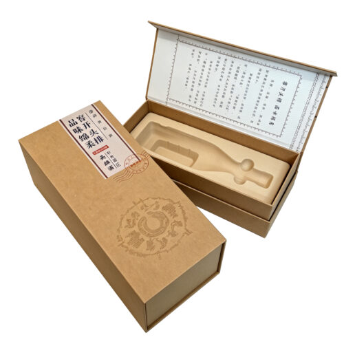 Rigid Kraft Spirit Bottle Gift Box with Molded Pulp Insert