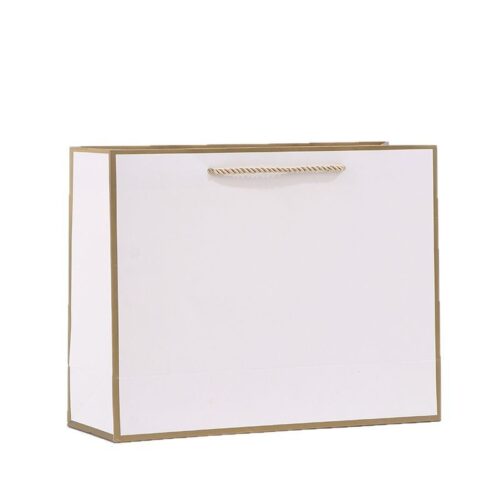 Wholesale White Paper Shopping Bag with Gold Rope Handles