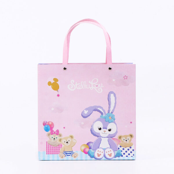 Printed Cartoon Gift Paper Bag with Pink Ribbon Handles