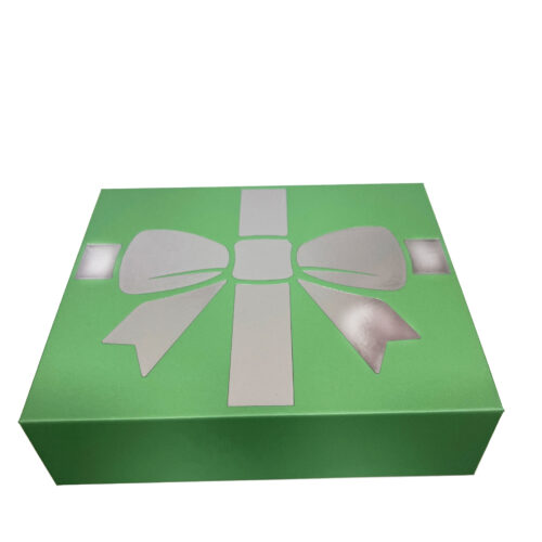 Green Foldable Rigid Gift Packaging Box with Bow Graphic Green Foldable Rigid Gift Packaging Box with Bow Graphic