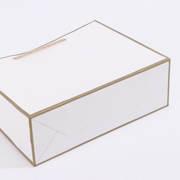 Wholesale White Paper Shopping Bag with Gold Rope Handles