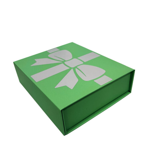 Green Foldable Rigid Gift Packaging Box with Bow Graphic