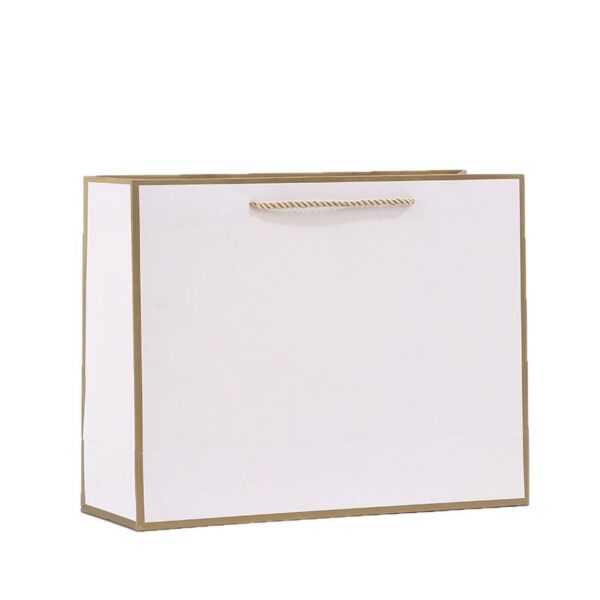 Wholesale White Paper Shopping Bag with Gold Rope Handles