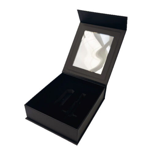 Luxury Black Window Rigid Packaging Box with Foam Insert Luxury Black Window Rigid Packaging Box with Foam Insert