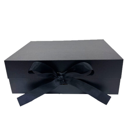 Luxury Black Rigid Gift Box with Grosgrain Ribbon Closure Luxury Black Rigid Gift Box with Grosgrain Ribbon Closure