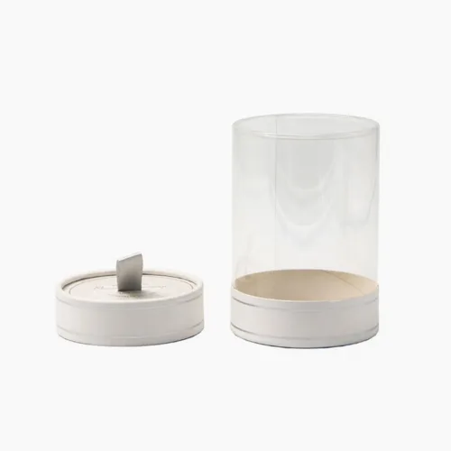 Clear Cylinder Display Box with Pull Tab Paperboard Lid