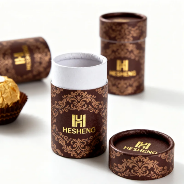 Foil Printed Chocolate Paper Tube Box with Rolled Rim Lid