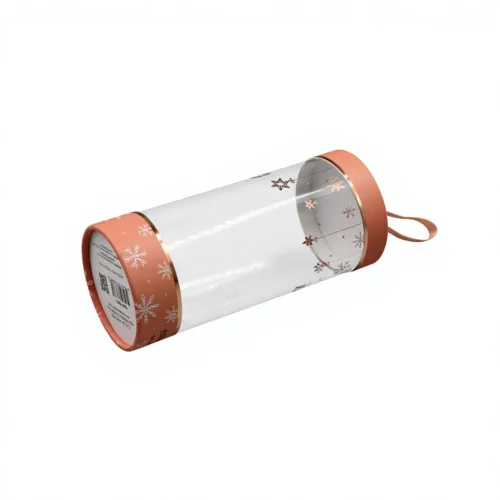 Snowflake Printed Clear Gift Tube Box with Ribbon Handle