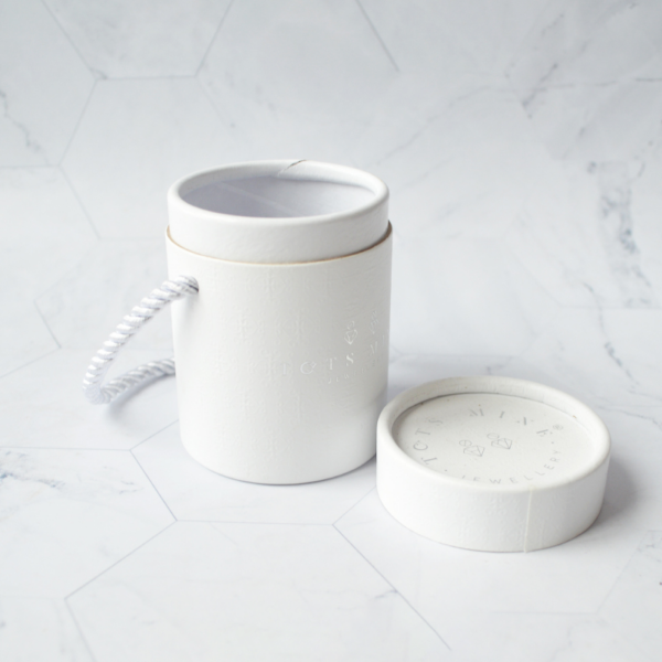 White Rigid Jewelry Tube Gift Box with Cotton Rope Handle