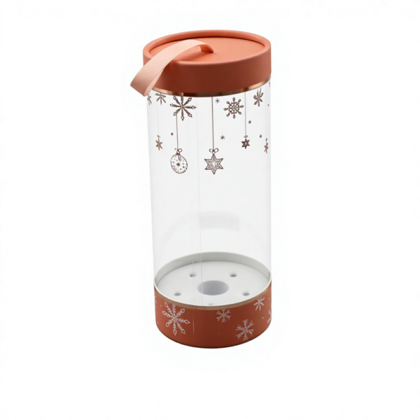 Snowflake Printed Clear Gift Tube Box with Ribbon Handle