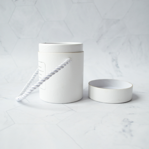 White Rigid Jewelry Tube Gift Box with Cotton Rope Handle