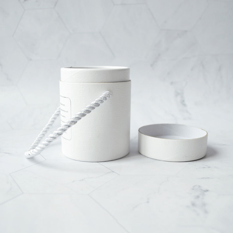 White Rigid Jewelry Tube Gift Box with Cotton Rope Handle