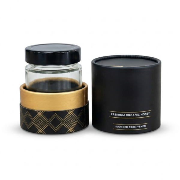Black Gold Rigid Paper Tube Packaging for Organic Honey
