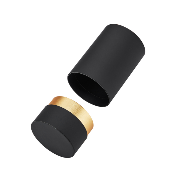 Black Rigid Cylinder Gift Tube with Gold Foil Sleeve Box