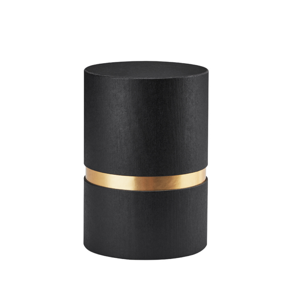 Black Rigid Cylinder Gift Tube with Gold Foil Sleeve Box