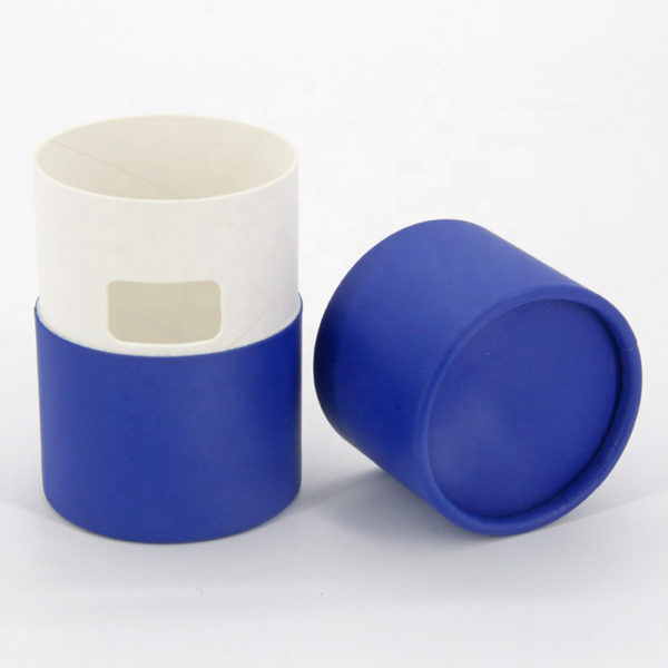 Blue Two-Piece Rigid Paper Tube Box with Side Thumb Window