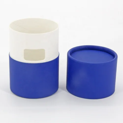 Blue Two-Piece Rigid Paper Tube Box with Side Thumb Window
