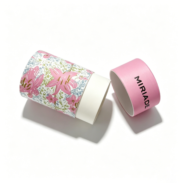 Floral Printed Cosmetic Paper Tube Box with Pink Cap Lid