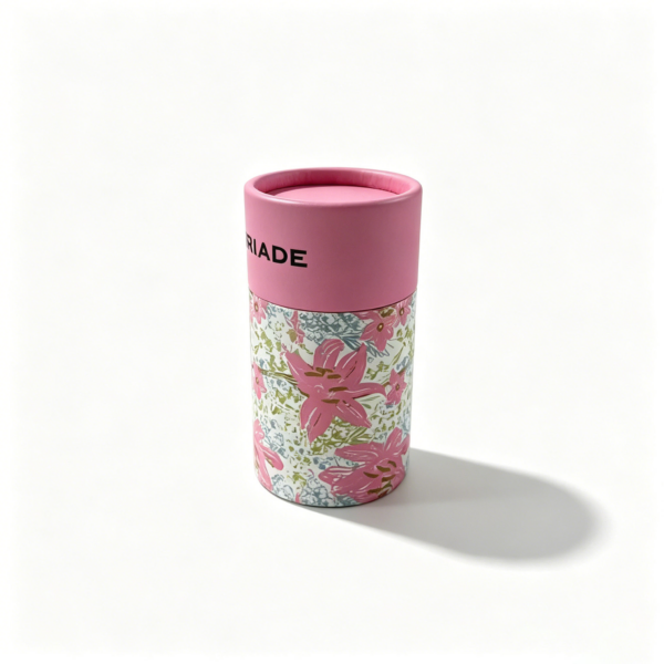 Floral Printed Cosmetic Paper Tube Box with Pink Cap Lid