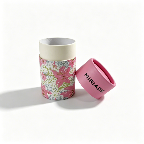 Floral Printed Cosmetic Paper Tube Box with Pink Cap Lid