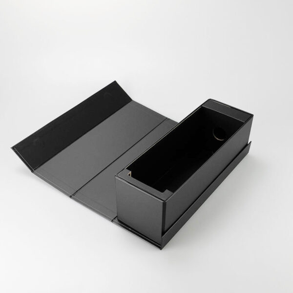 Black Folding Rigid Wine Box with Magnetic Flap and Insert