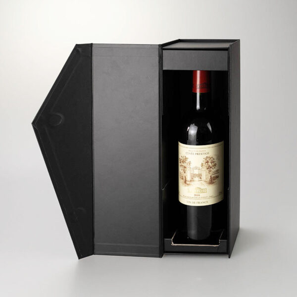 Black Folding Rigid Wine Box with Magnetic Flap and Insert