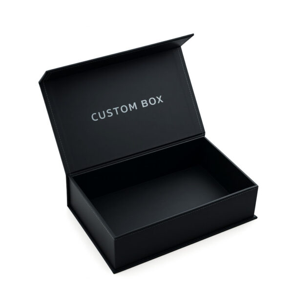 Open Black Magnetic Rigid Box with Hinged Presentation Lid