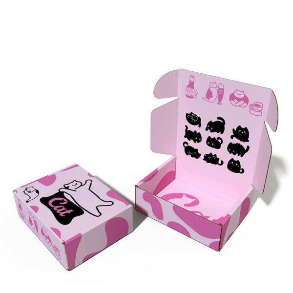 Pink Cat-Themed Corrugated Pet Subscription Mailer Boxes