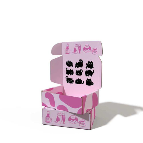 Pink Cat-Themed Corrugated Pet Subscription Mailer Boxes