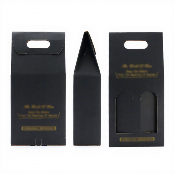 Printed Two-Bottle Wine Carrier Box with Die-Cut Handle