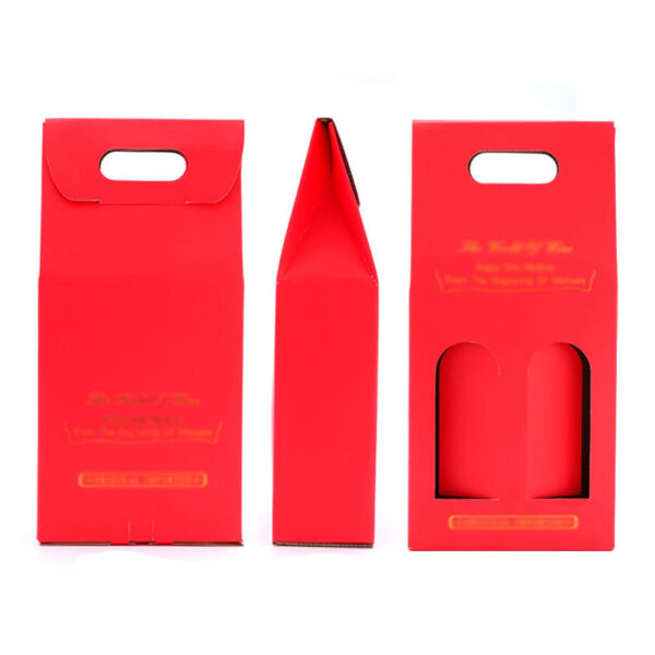 Printed Two-Bottle Wine Carrier Box with Die-Cut Handle
