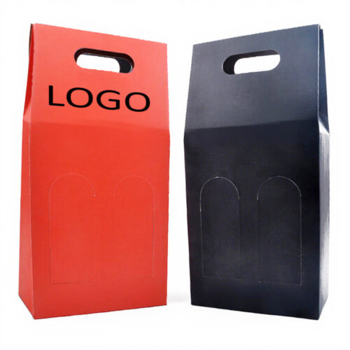 Printed Two-Bottle Wine Carrier Box with Die-Cut Handle
