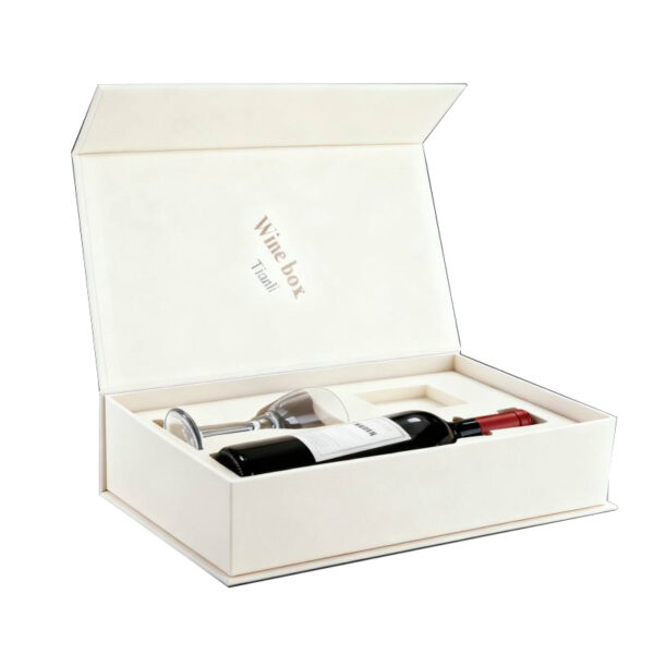 Rigid Book-Style Wine Gift Box with Glass and Foam Insert