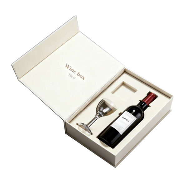 Rigid Book-Style Wine Gift Box with Glass and Foam Insert