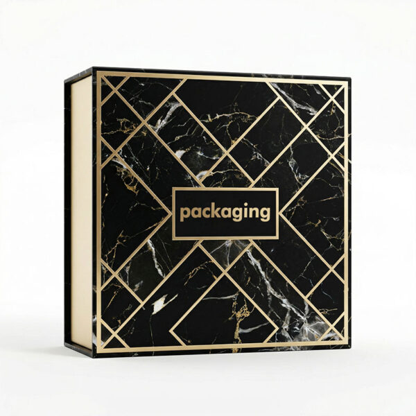 Custom Black Marble Rigid Gift Boxes with Gold Accents
