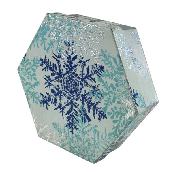 定制六边形硬质礼品盒，印有雪花图案