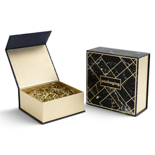Custom Black Marble Rigid Gift Boxes with Gold Accents