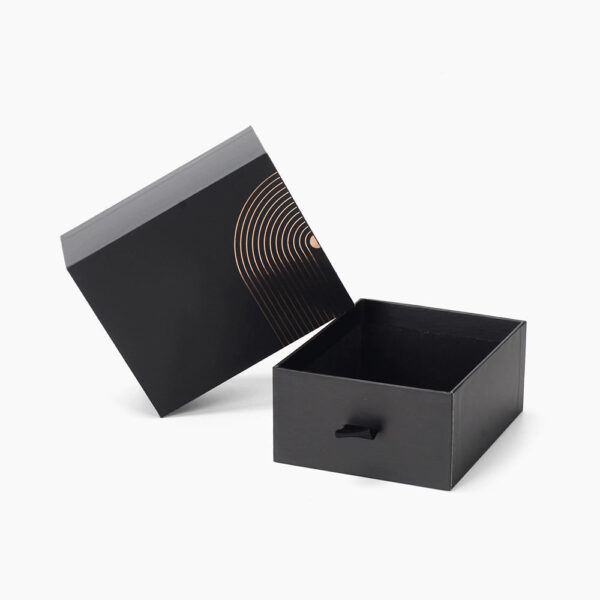Custom Black Rigid Drawer Gift Boxes with Ribbon Pull