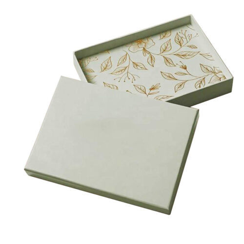 Sage Green Gift Box with Gold Botanical Interior Print Custom Two-Piece Rigid Gift Boxes with Printed Interiors