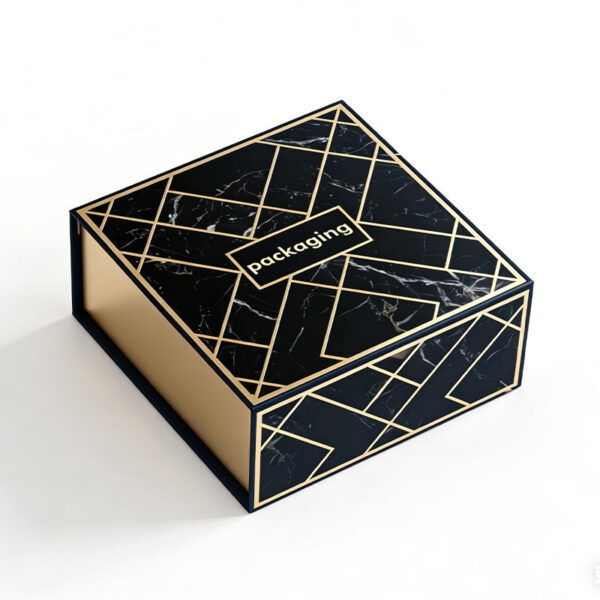 Custom Black Marble Rigid Gift Boxes with Gold Accents