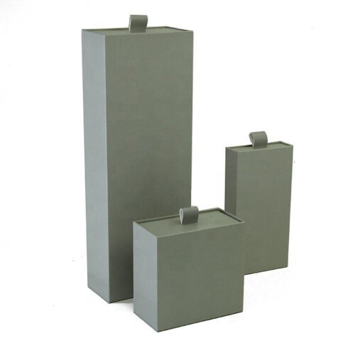Three-Size Sage Green Rigid Drawer Gift Box Collection Wholesale Sage Green Rigid Drawer Boxes with Ribbon Pull